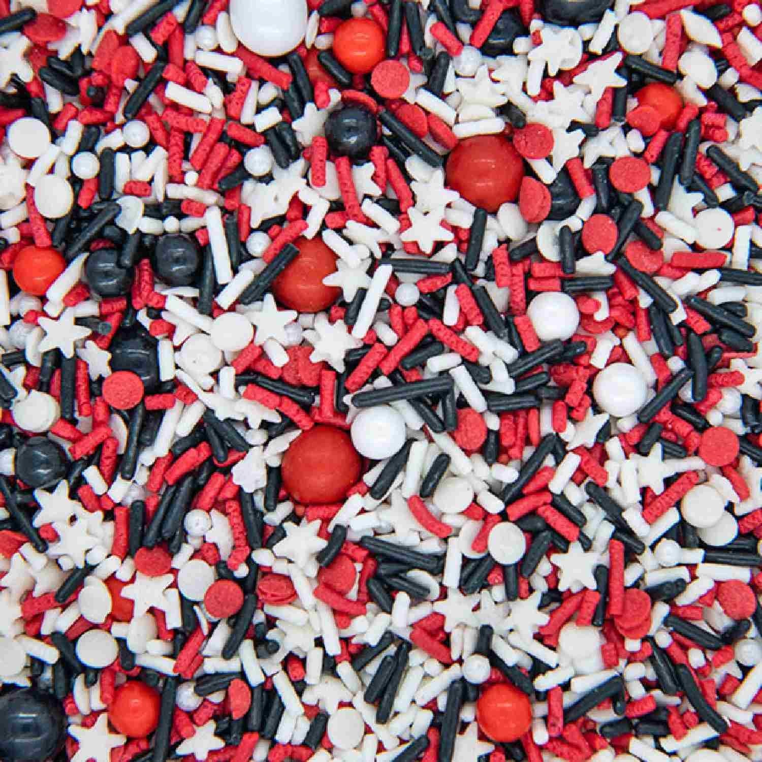Sweets and Treats Boutique red white black sprinkles for cupcakes add vibrant color and texture