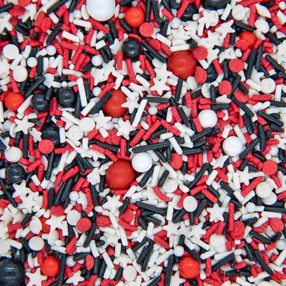 Sweets and Treats Boutique red white black sprinkles for cupcakes add vibrant color and texture