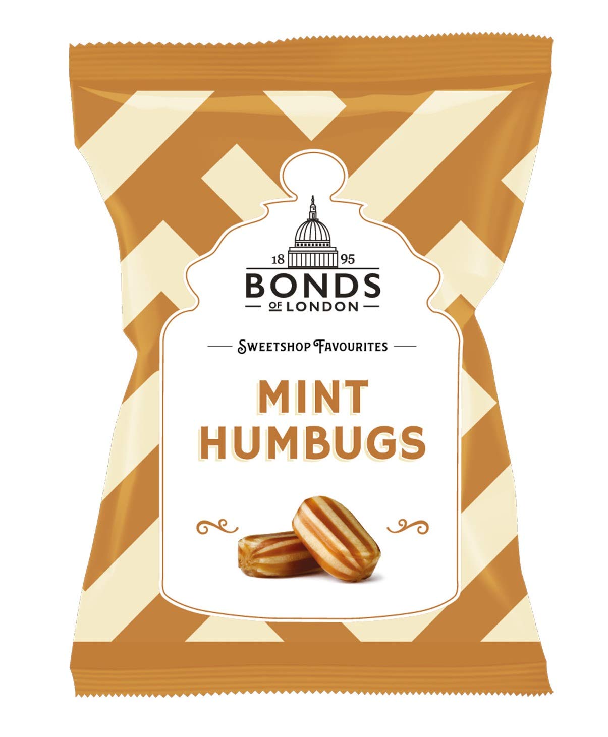 Sweetshop Bonds Of London mint humbugs packaging close-up, ideal for gifting.