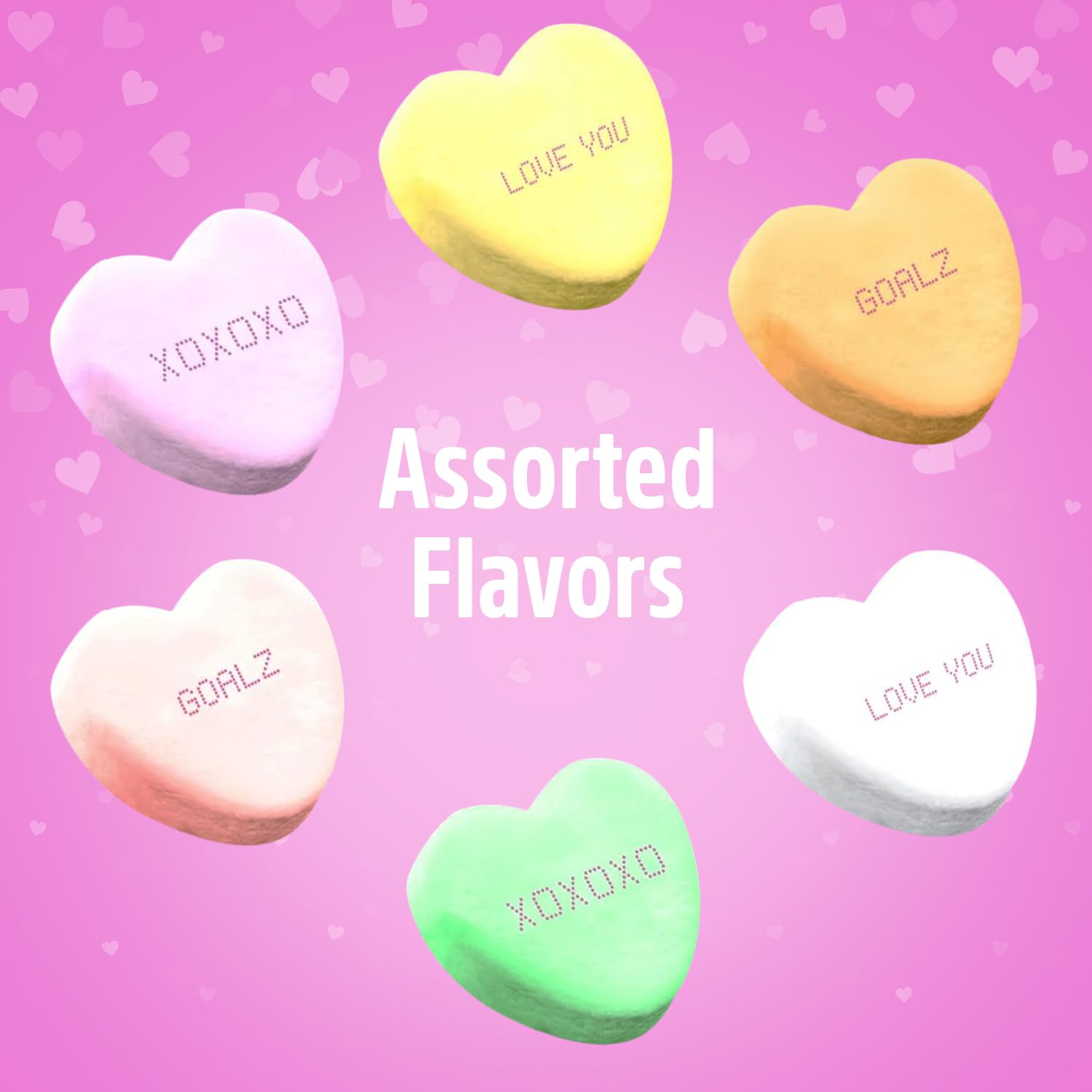 SWEETSIDE CANDY CO heart candies on cupcakes for festive Valentine decorating.