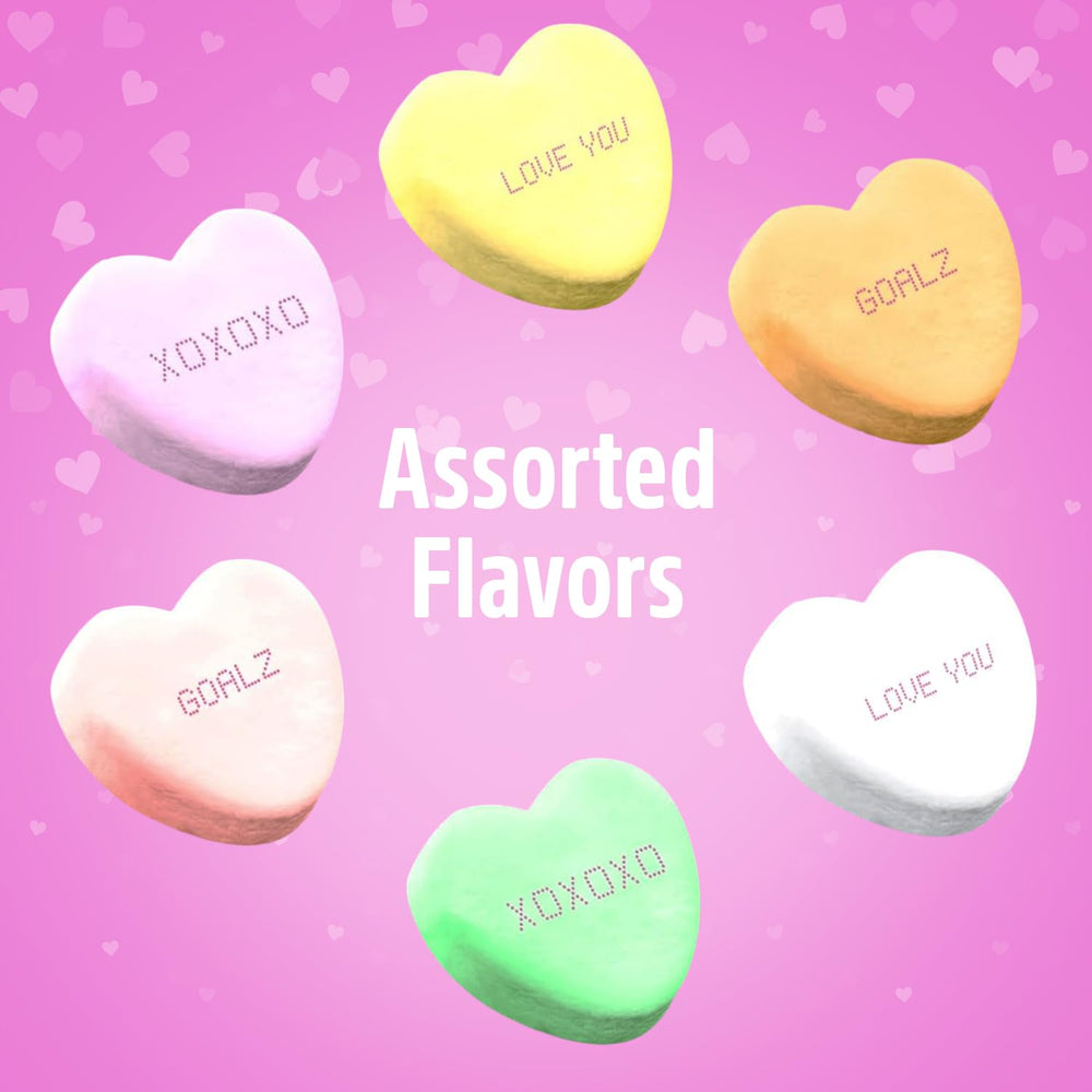 SWEETSIDE CANDY CO heart candies on cupcakes for festive Valentine decorating.
