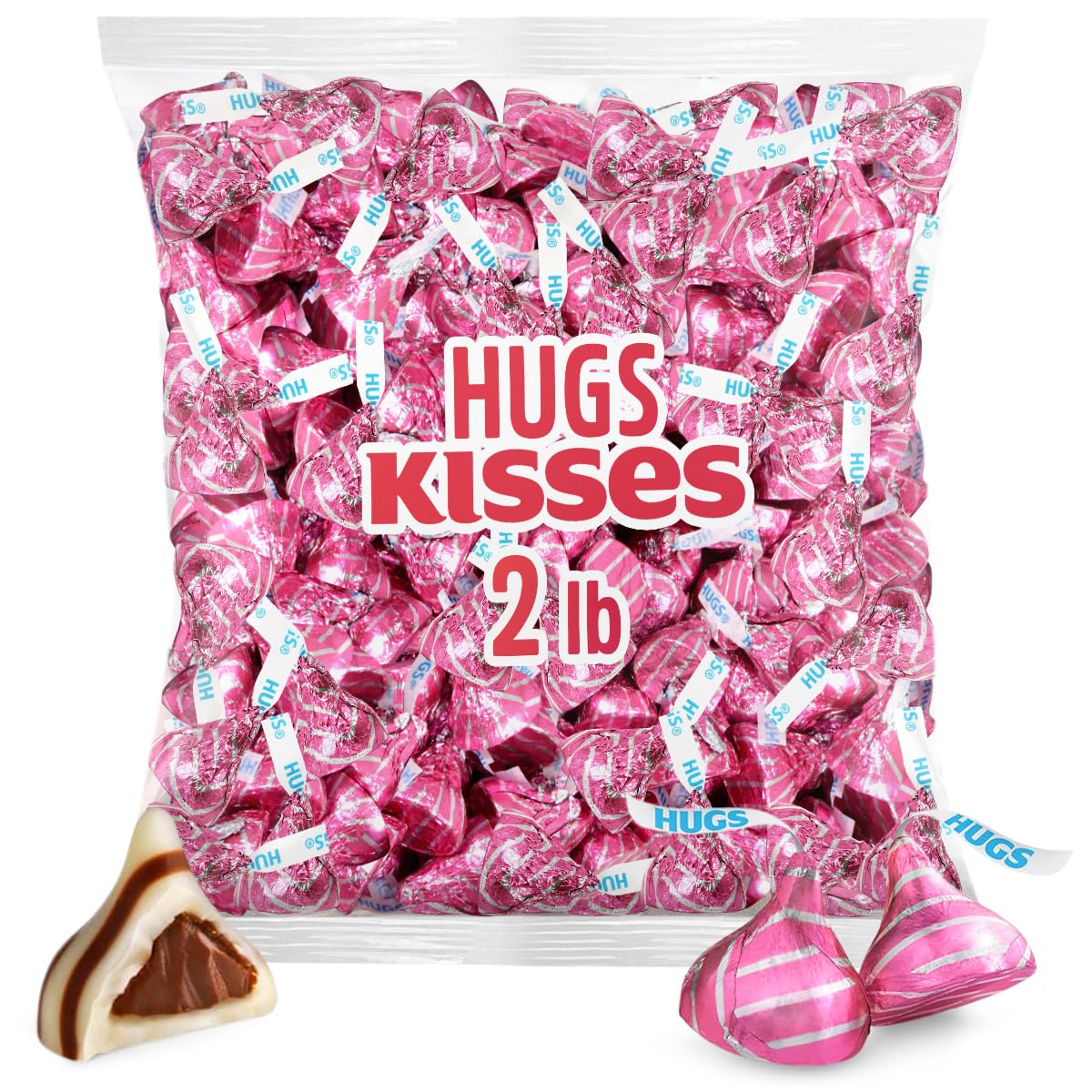 SWEETSIDE CANDY CO. Hugs Pink Kisses in pink foil wrap, great for gifting.
