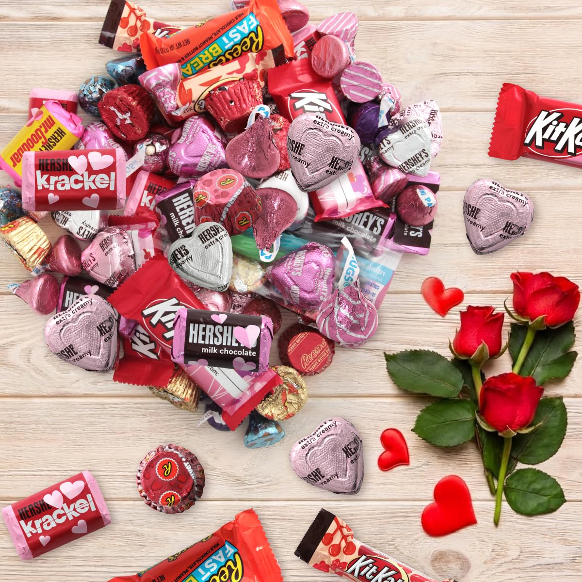 Pink cookies 'n cream heart chocolates add festive charm