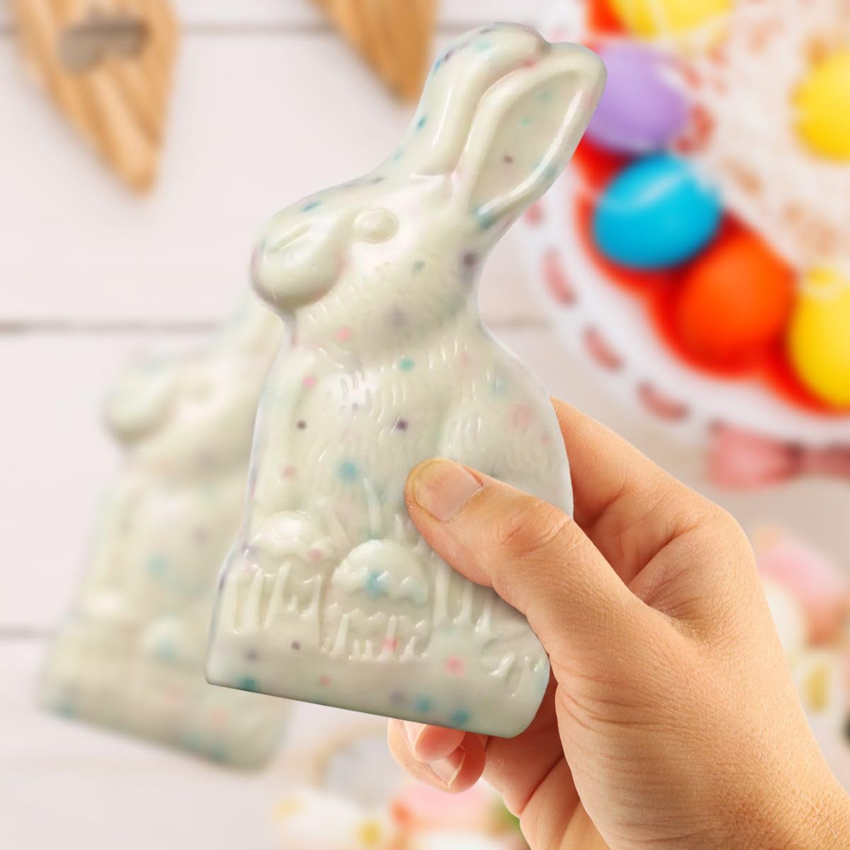 Polka dot bunny packaging by SWEETSIDE CANDY CO, festive Easter decor and gifts