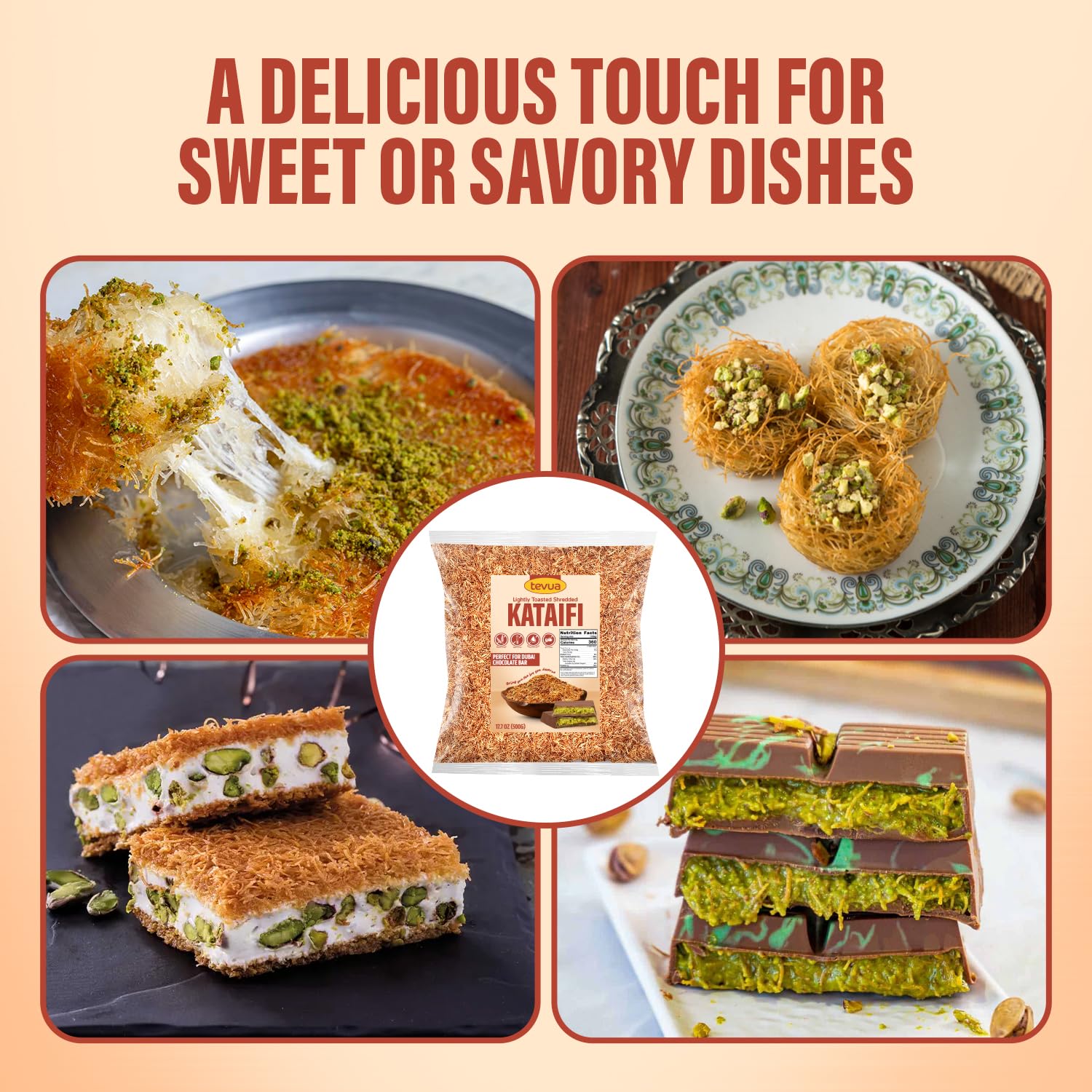 SWEETSIDE CANDY CO. Ready-to-bake kataifi stacks showcasing flexible, easy-to-shape pastry for creativity.