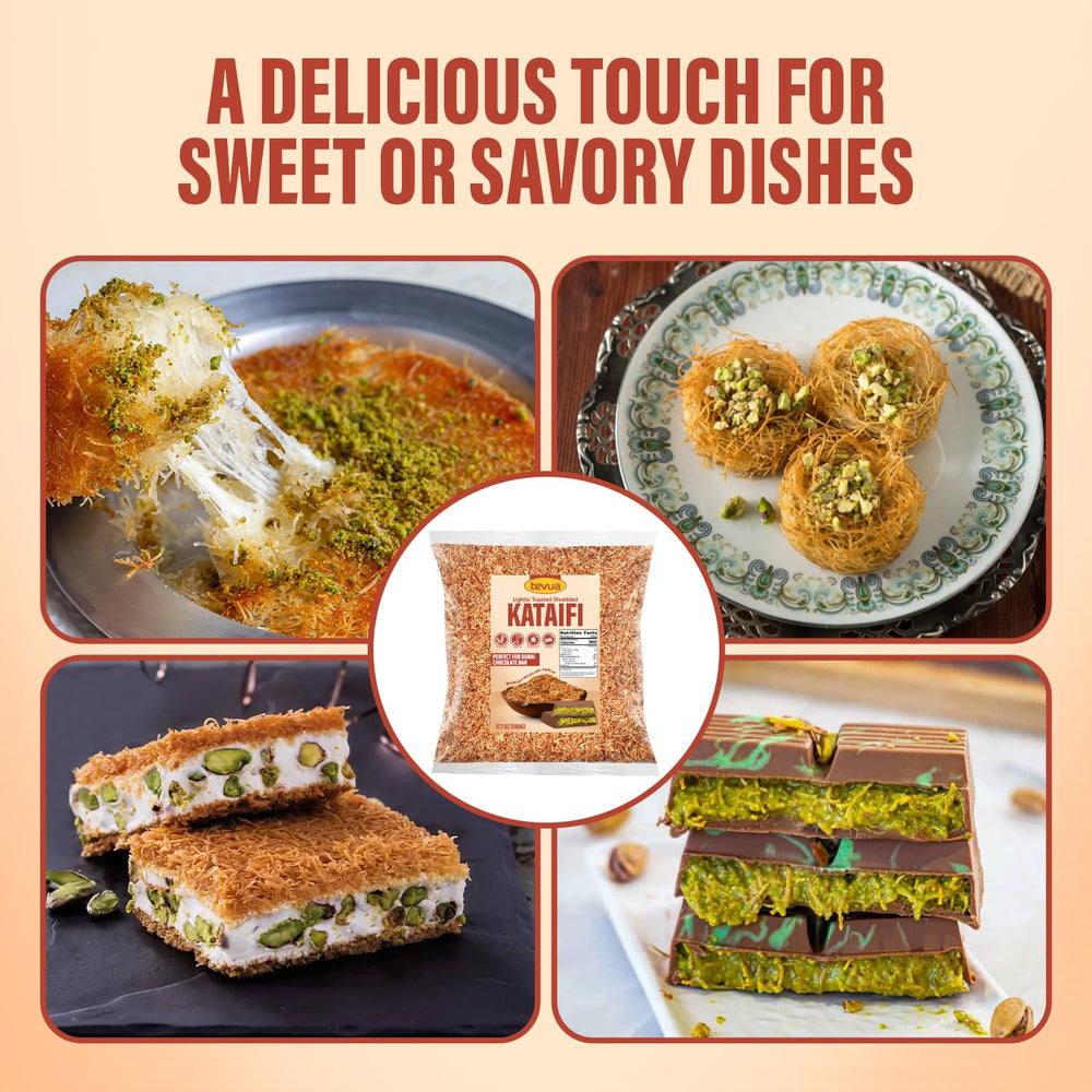SWEETSIDE CANDY CO. Ready-to-bake kataifi stacks showcasing flexible, easy-to-shape pastry for creativity.