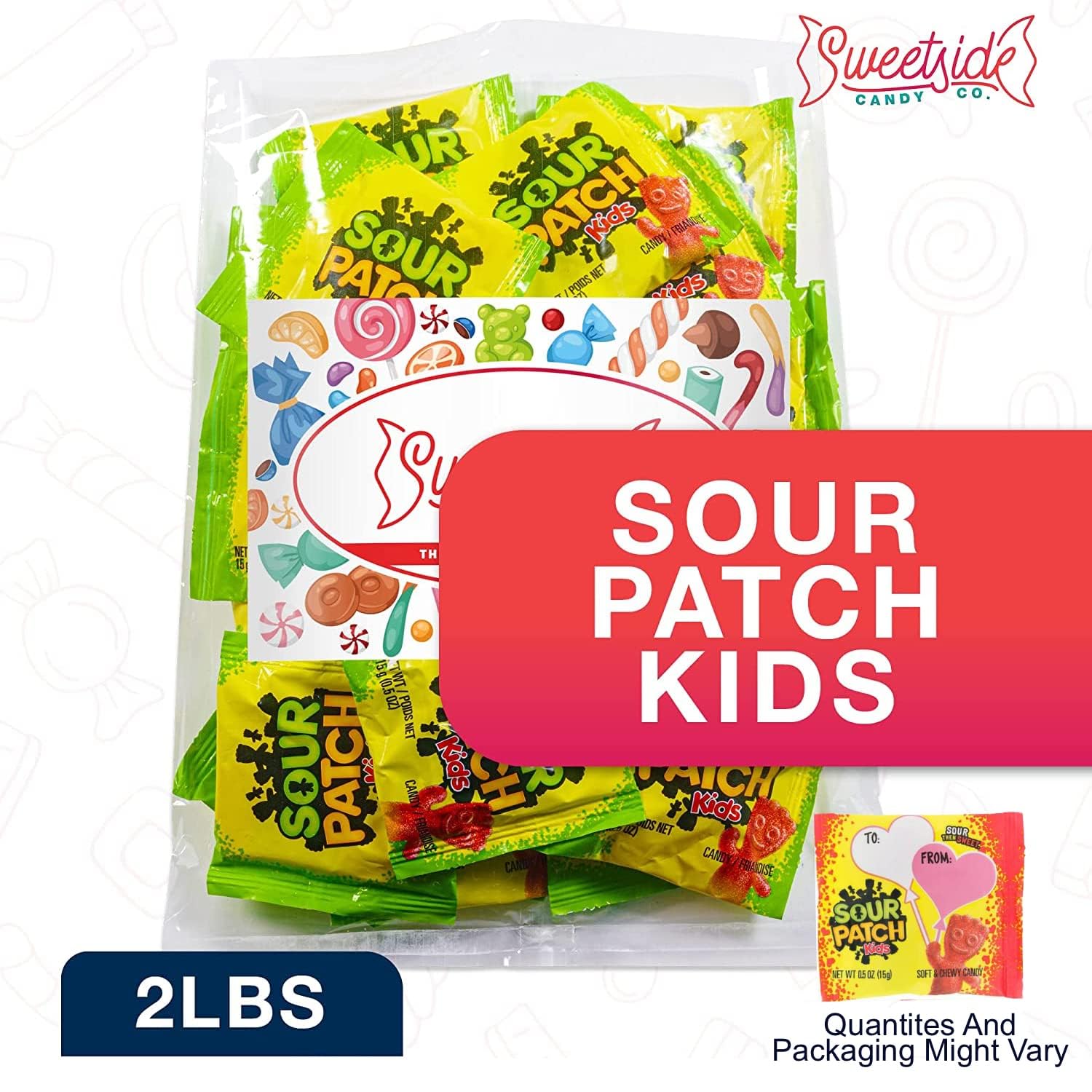 SWEETSIDE CANDY CO SourPatch Kids in a holiday basket filler display.