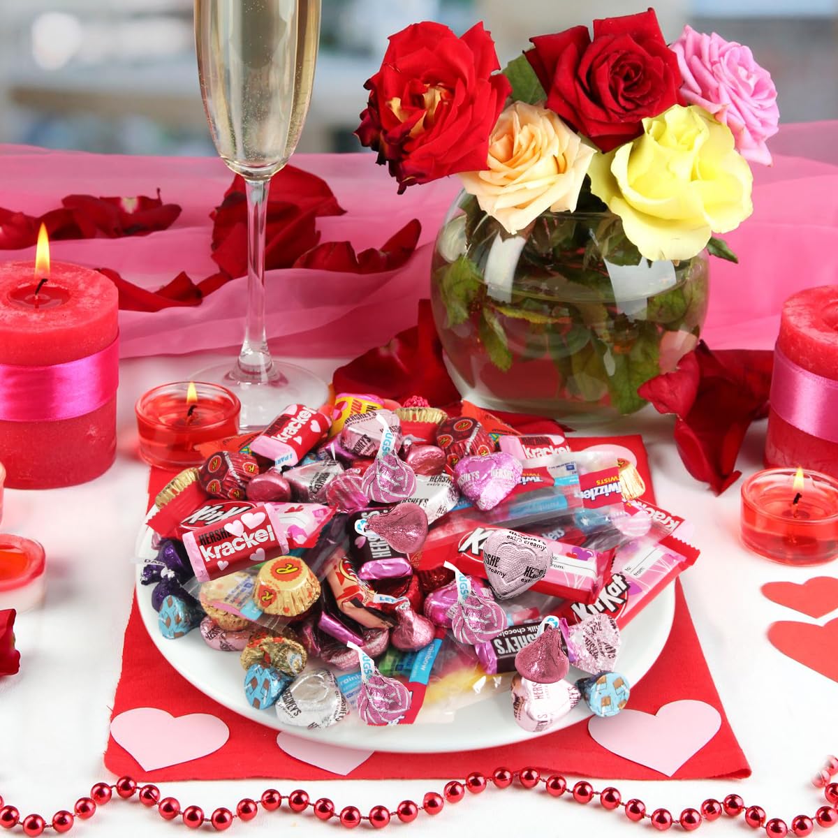 Valentine candy hearts and assorted chocolates for gifts