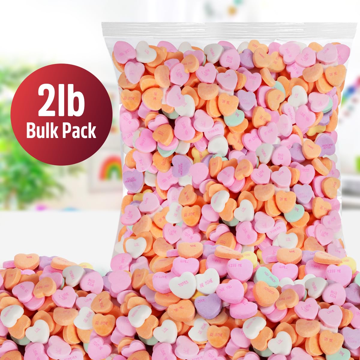 SWEETSIDE CANDY CO bulk heart candies arranged in bowl, ideal for treat tables.