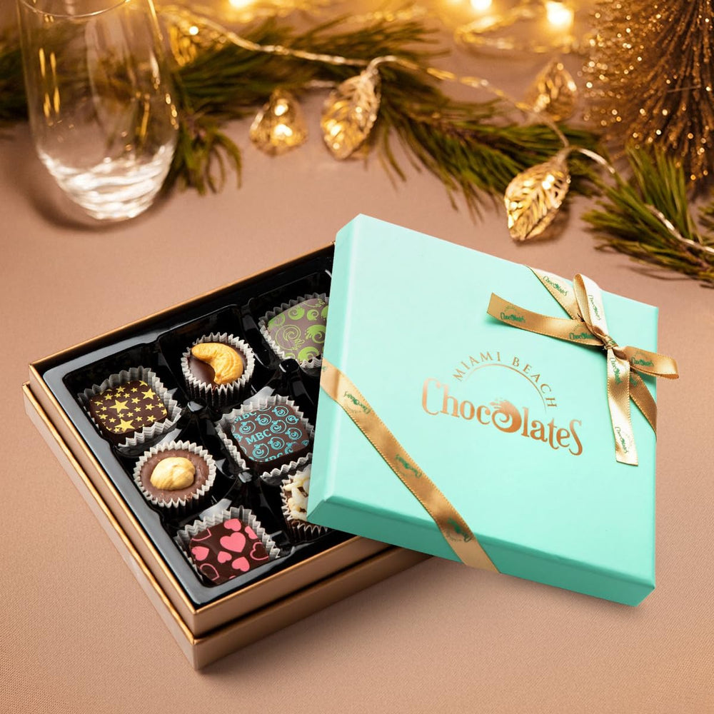 SWEETSIDE CANDY CO vegan dark chocolate truffles assortment, elegant nine-piece collection.