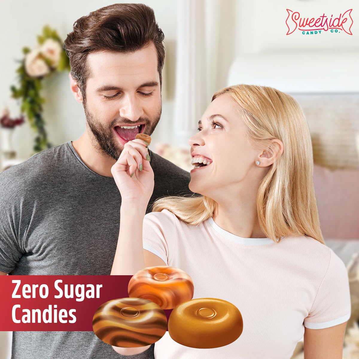 Classic caramel flavor candy resting on a table.