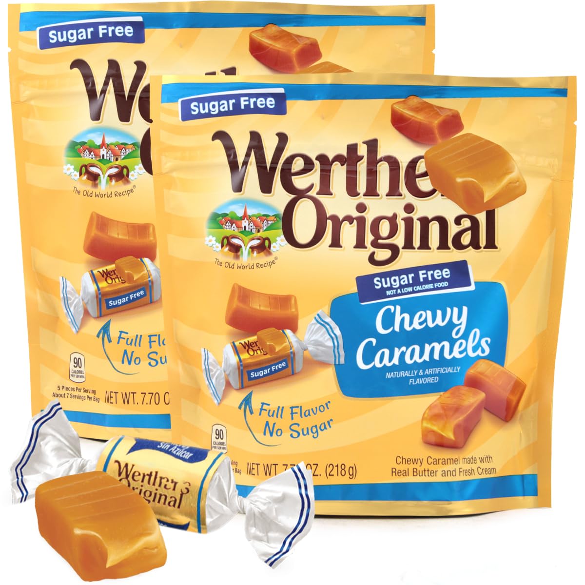 SWEETSIDE CANDY CO Werther's sugar-free chewy caramels in bag, rich caramel flavor for on-the-go enjoyment.
