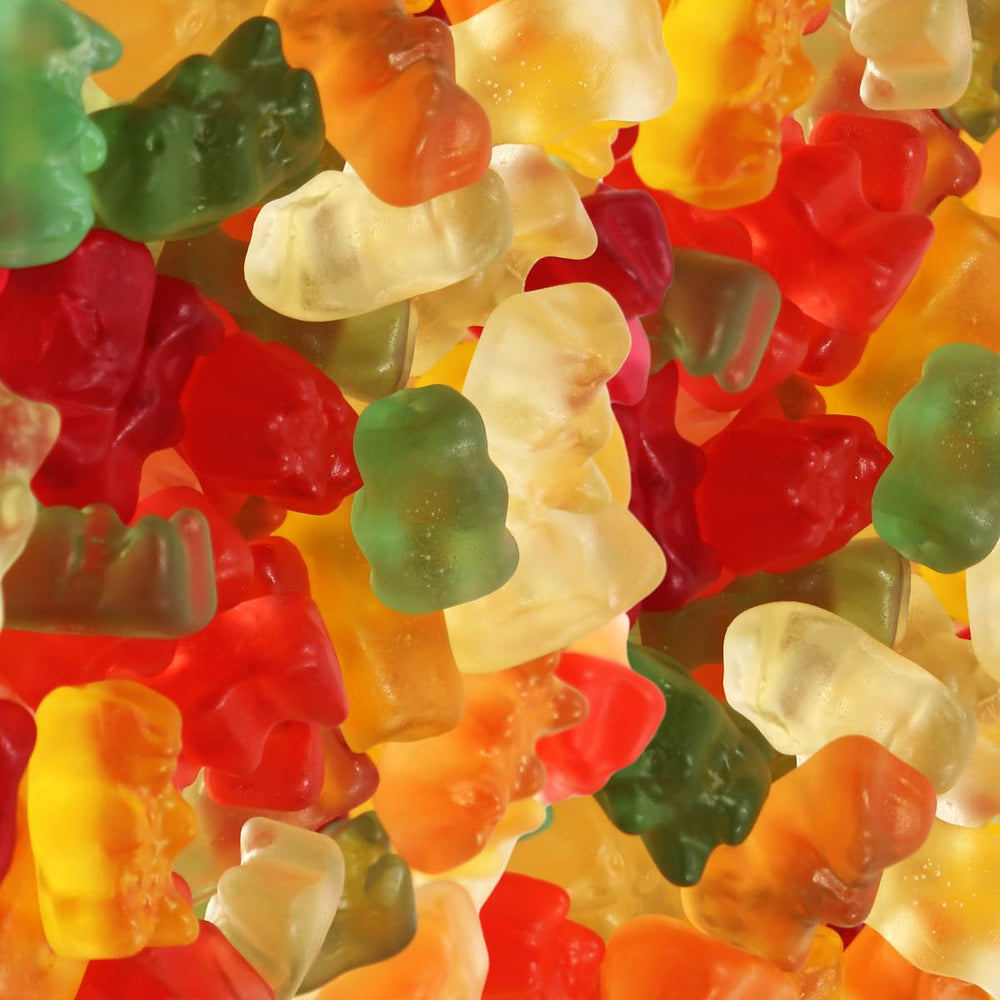 SWEETSIDE Goldbears colorful gummies close-up showing fruity flavors.