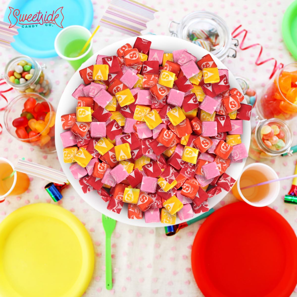 SWEETSIDE Starbrst treat jar display with vibrant aesthetics for weddings and events