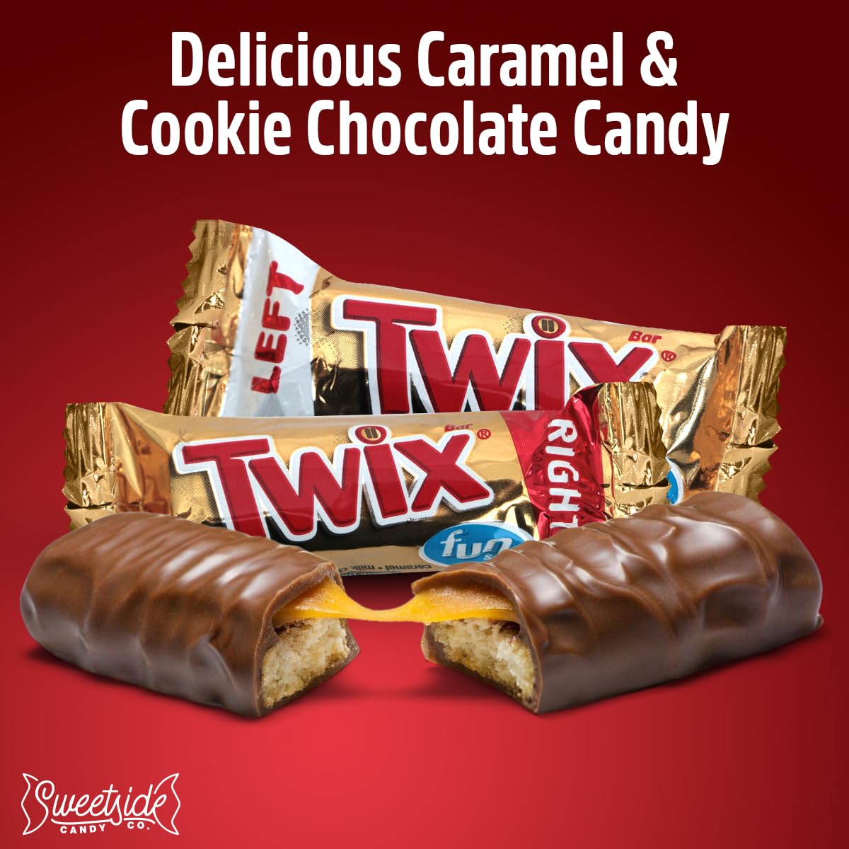 SWEETSIDE Twix caramel layer with a crunchy biscuit base under a creamy chocolate shell.