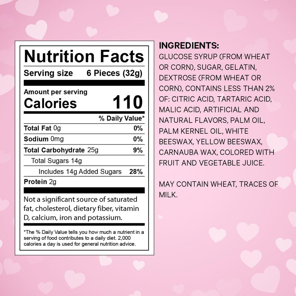 Close-up of SWEETSIDE gummy hearts with sweet and sour flavors.