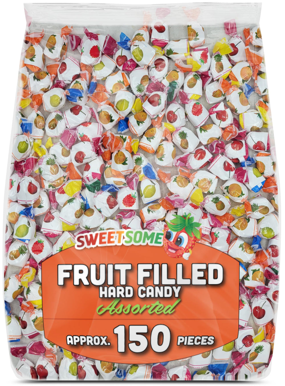 Sweetsome bulk assorted fruit-filled hard candy in wrappers, ideal for gifting and parties.