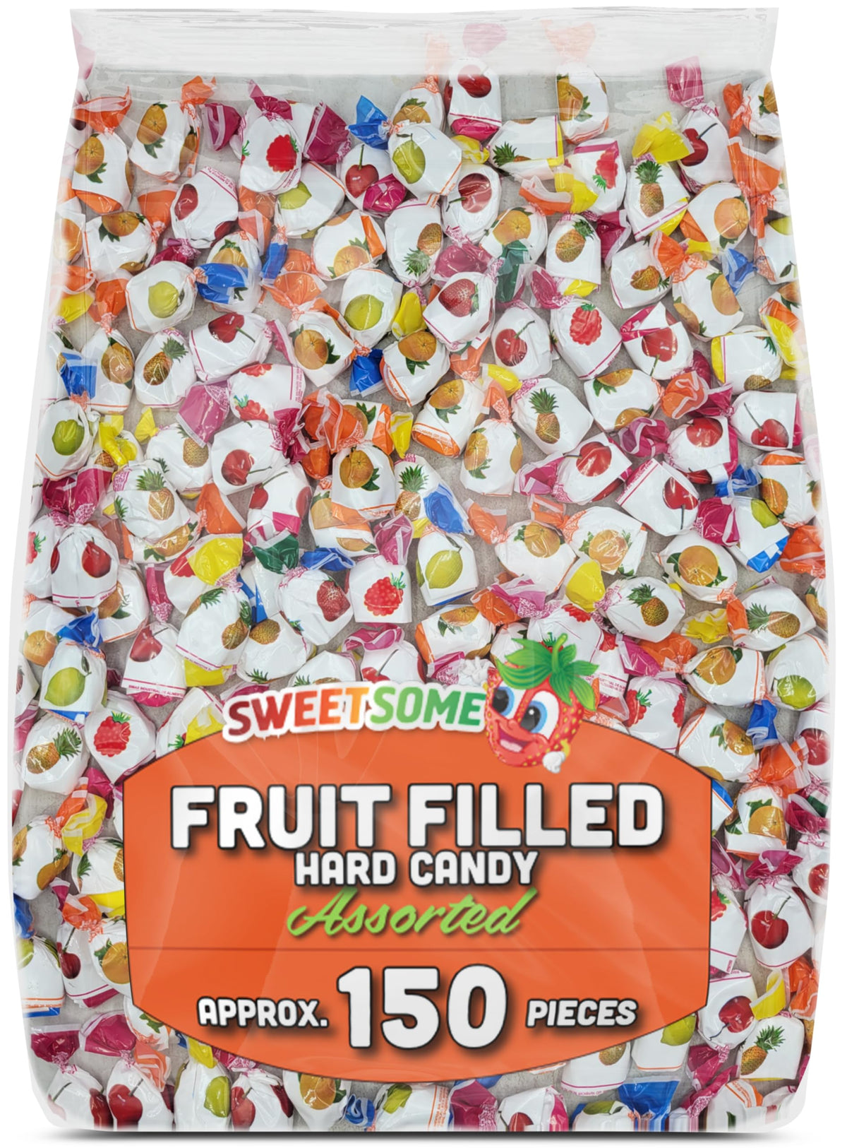 Sweetsome bulk assorted fruit-filled hard candy in wrappers, ideal for gifting and parties.