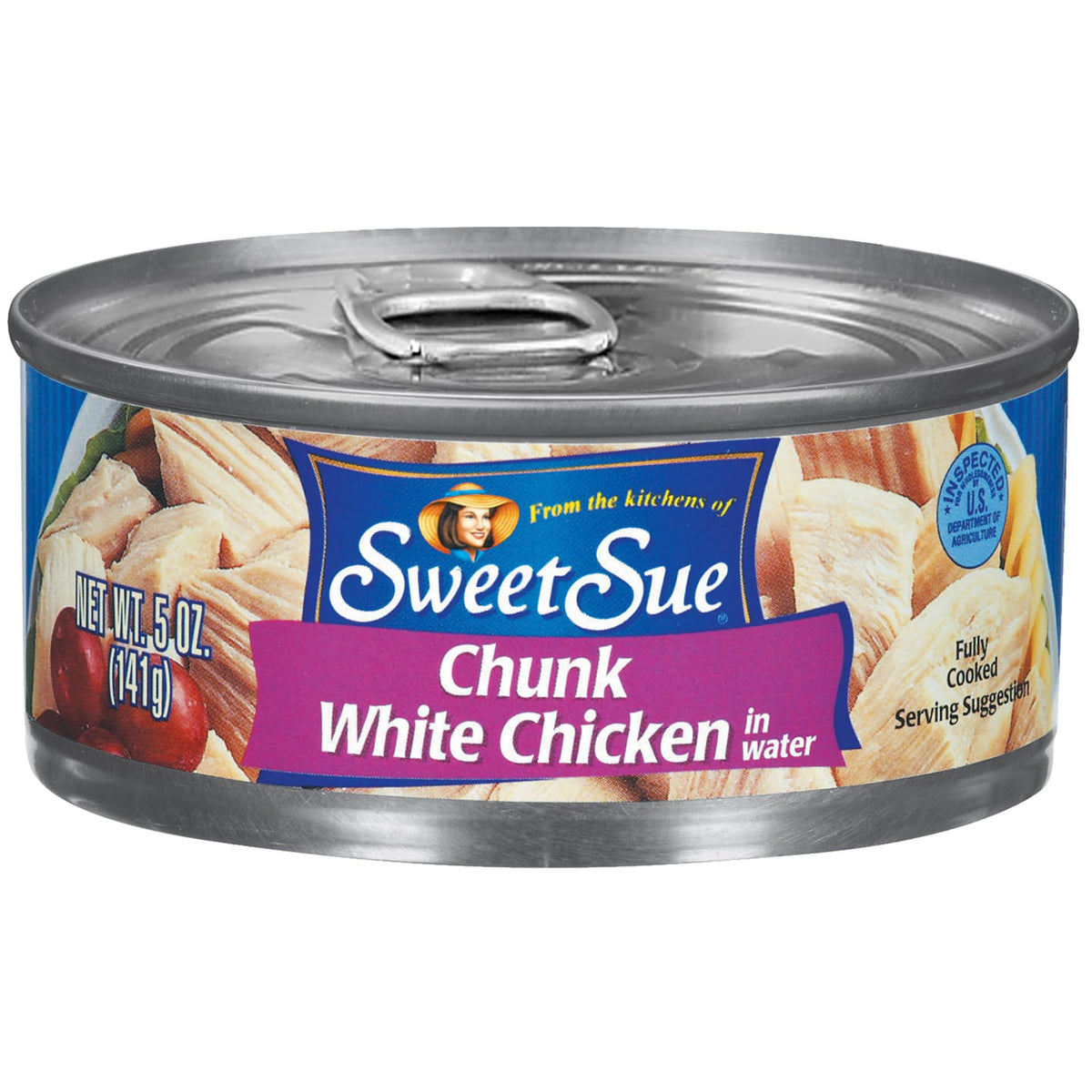 Sweet Sue canned chicken rib meat in water for versatile meals.
