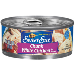 Sweet Sue canned chicken rib meat in water for versatile meals.