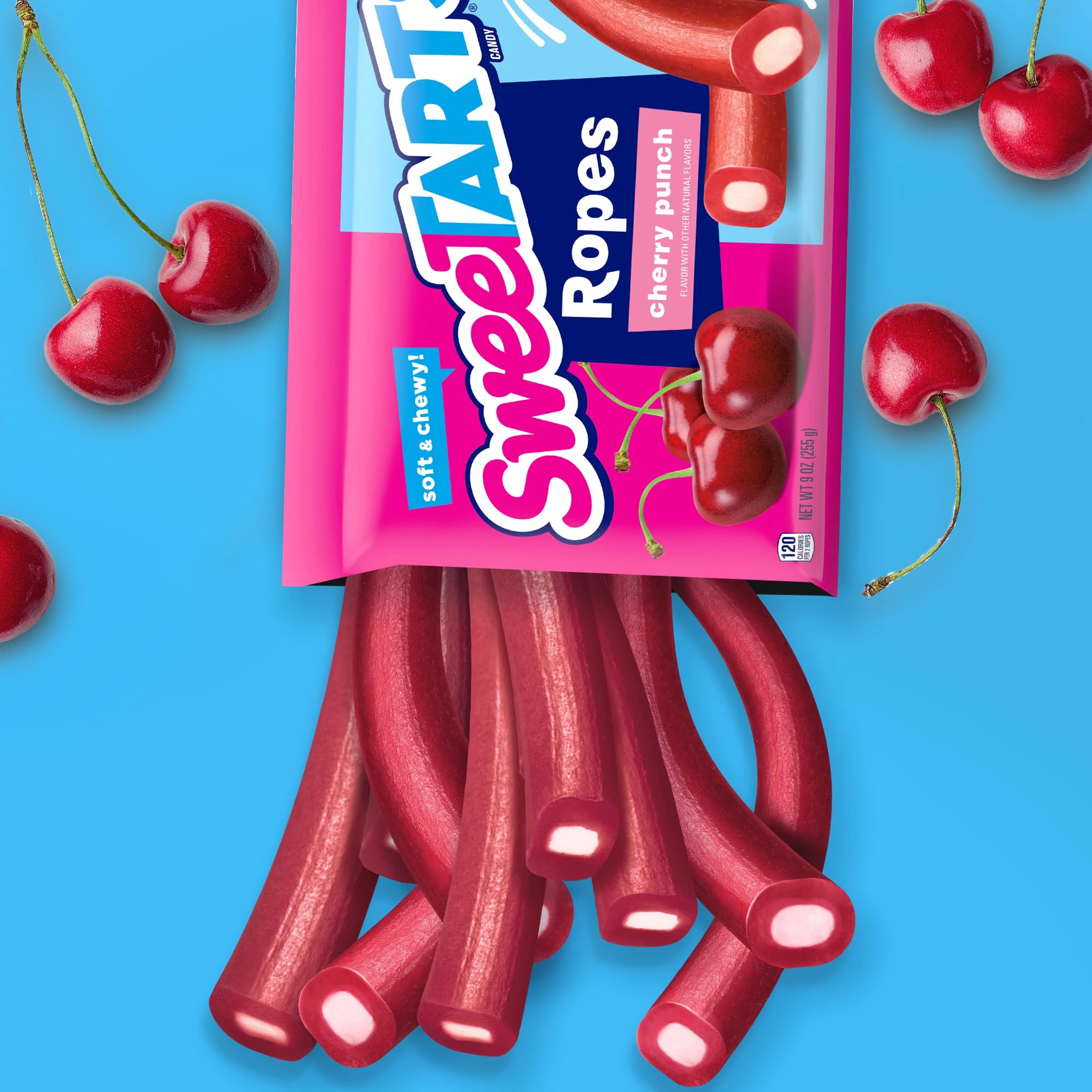 Two Cherry Punch Ropes held in hand, portable snack option.