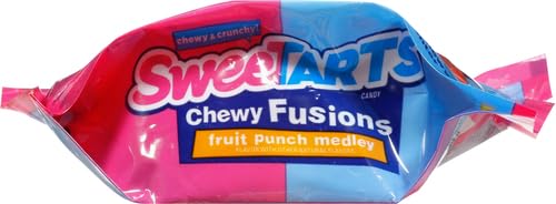 SweeTARTS Chewy Fusions strawberry punch candies shining with sugared shell and tart center.