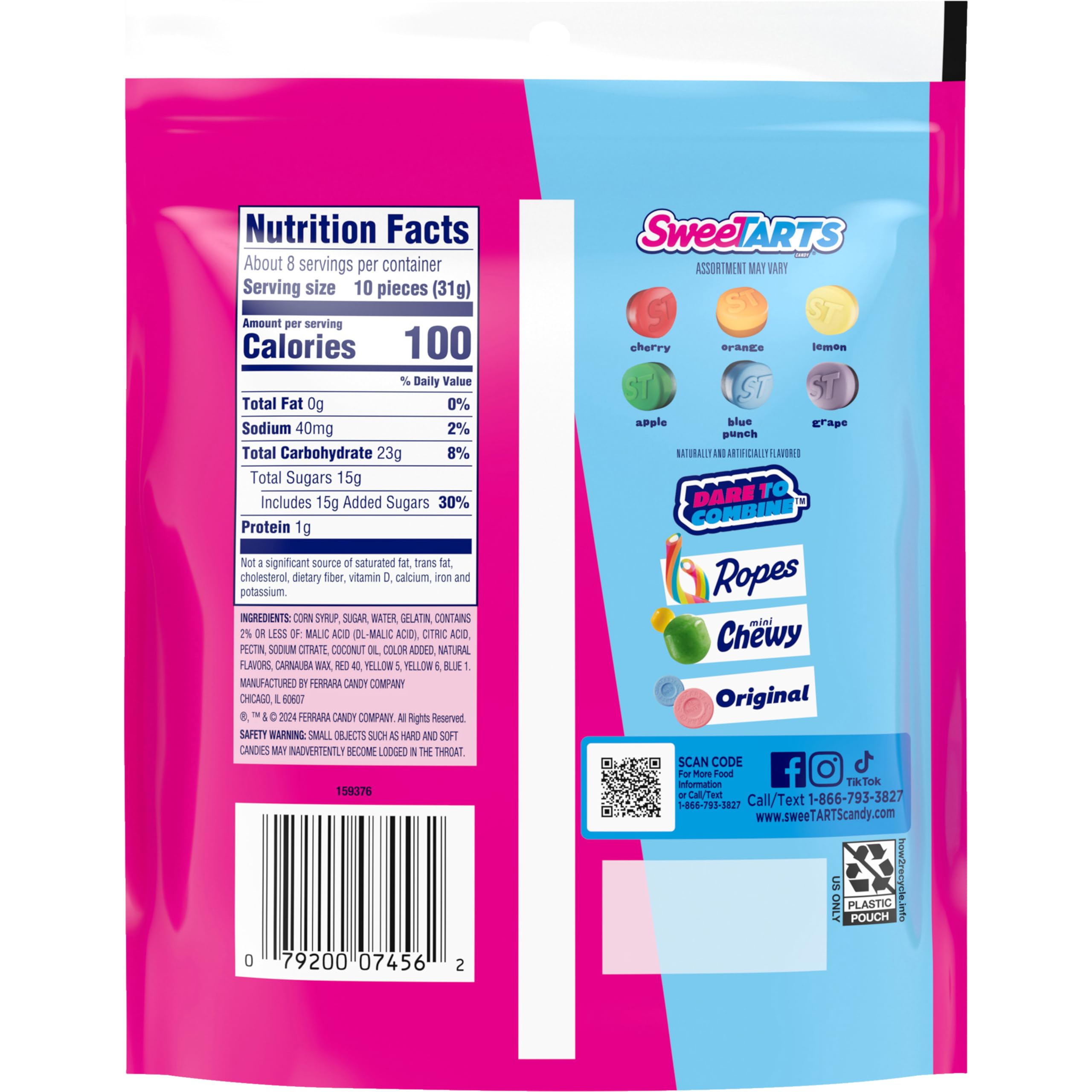 SweeTARTS Gummies Fruity Splitz close-up, two-sided candy design.