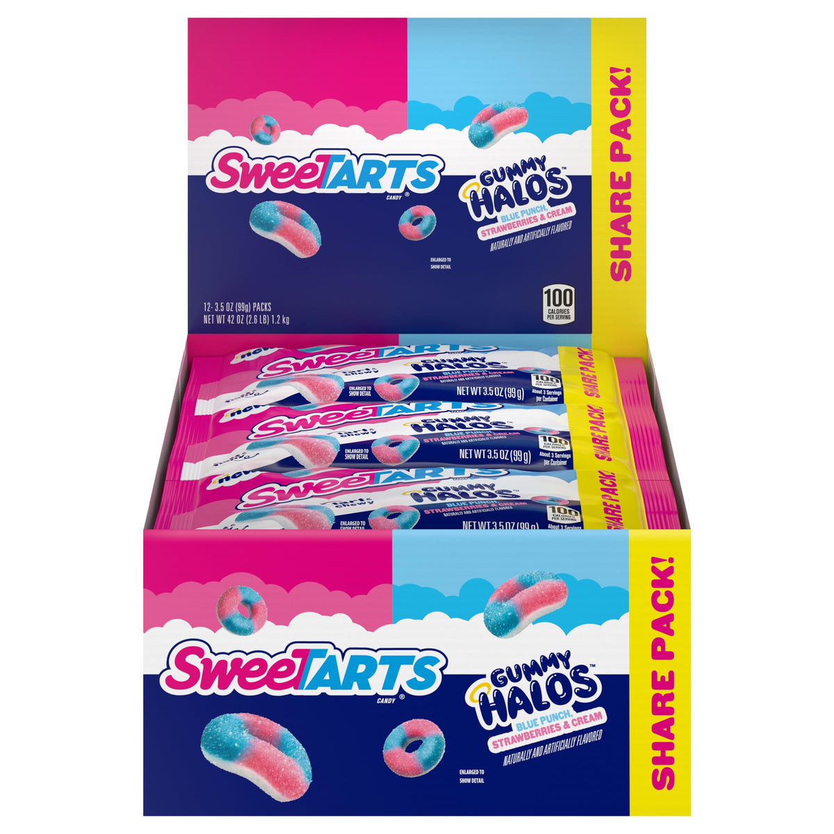 SweeTARTS Halos blue punch ring with tangy, chewy bite for snacking.