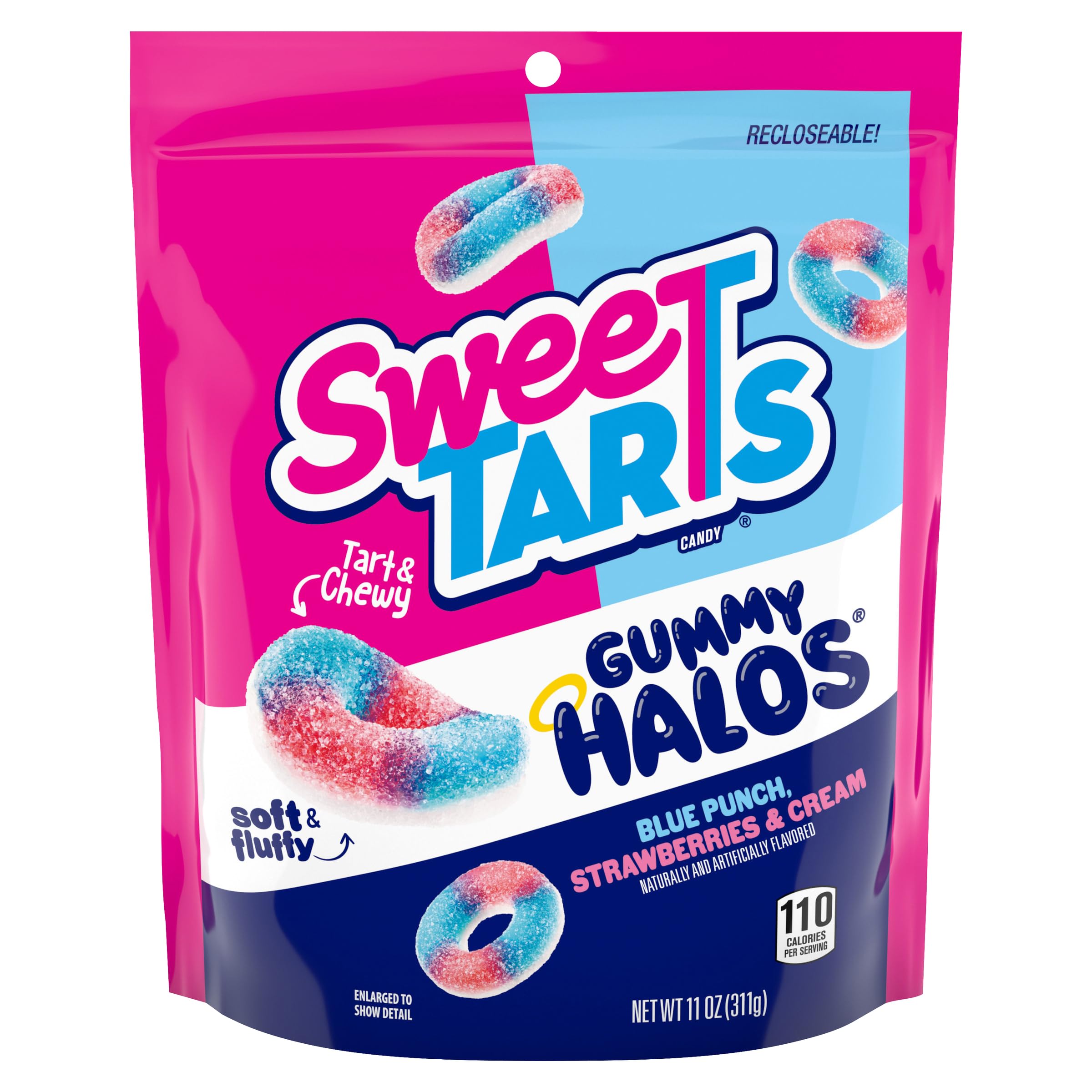 SweeTARTS Halos blue punch ring with soft fluffy bottom for a chewy bite.