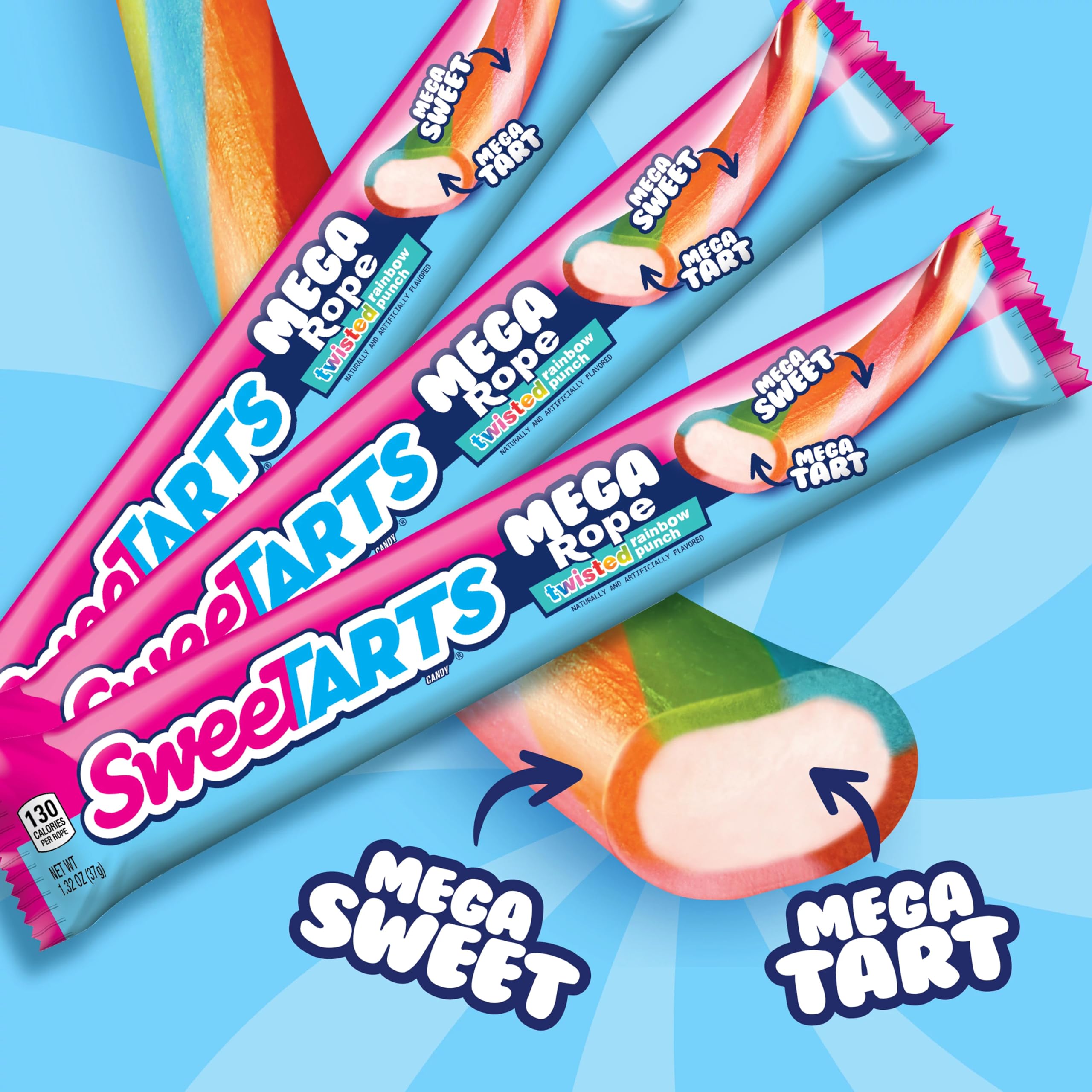 SweeTARTS Mega Rope tart center detail emphasizes the bold bite.