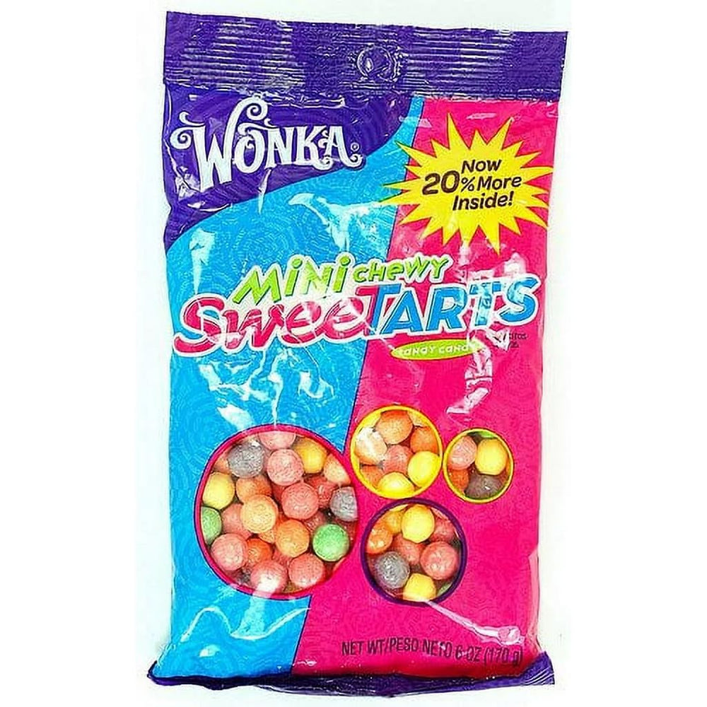 SweeTARTS Mini Chewy Mixed Fruit Candies show vibrant color and tangy sweet flavor.