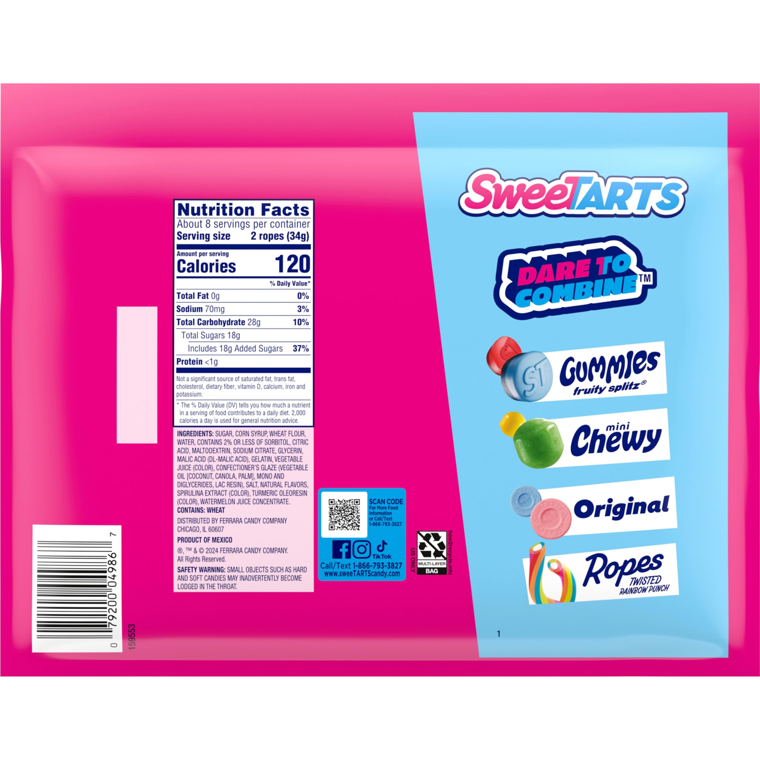 Closeup of SweeTARTS Ropes Watermelon Berry Collision flavor explosion.