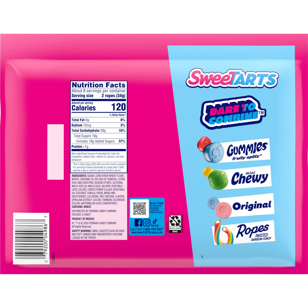 Closeup of SweeTARTS Ropes Watermelon Berry Collision flavor explosion.