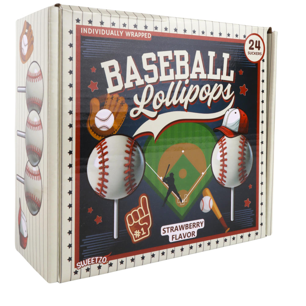 Sweetzo baseball lollipops individually wrapped for easy distribution at events.