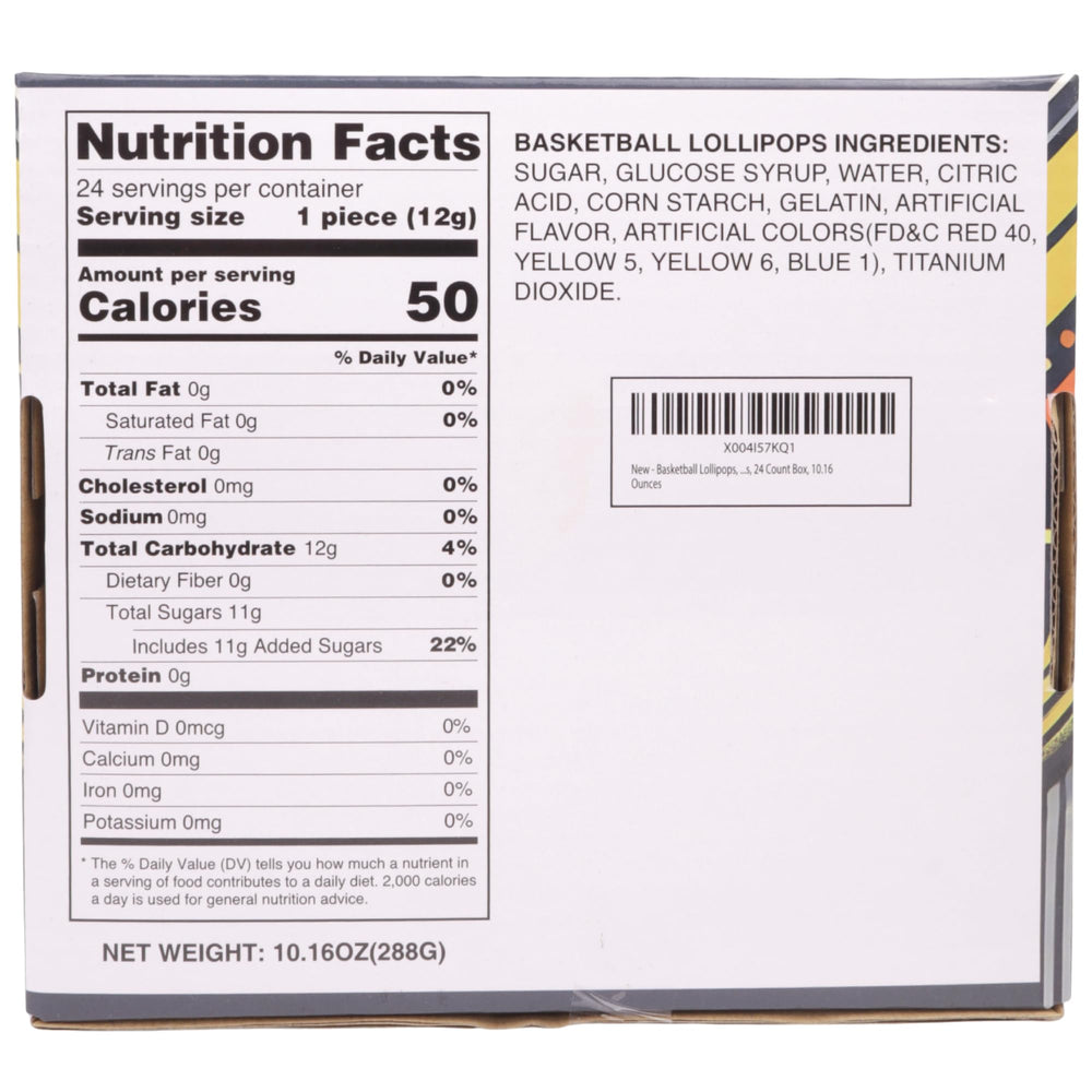 Sweetzo basketball lollipop 24-count box, ideal for group treats and favors.