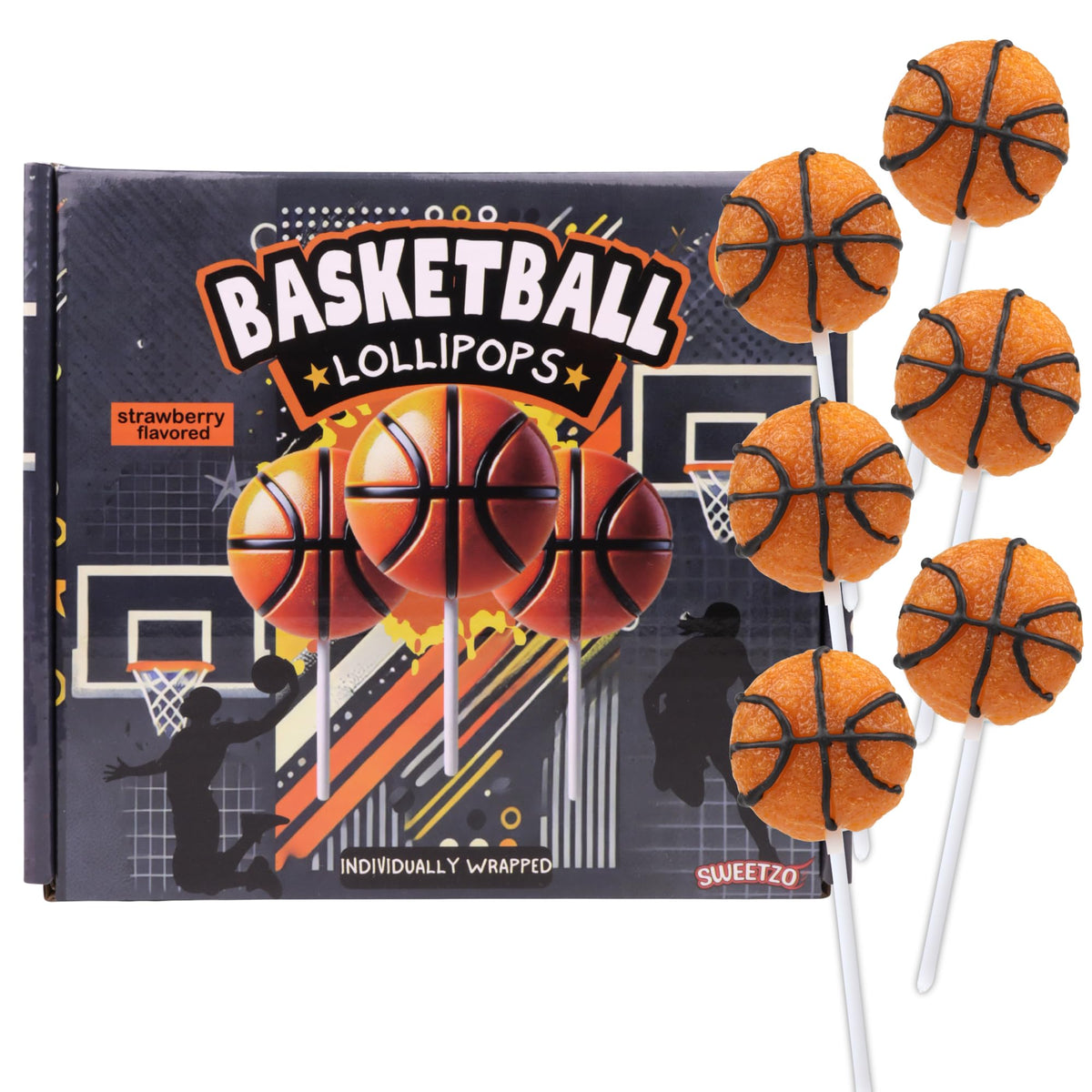 Sweetzo basketball lollipop individually wrapped for easy sharing at parties.