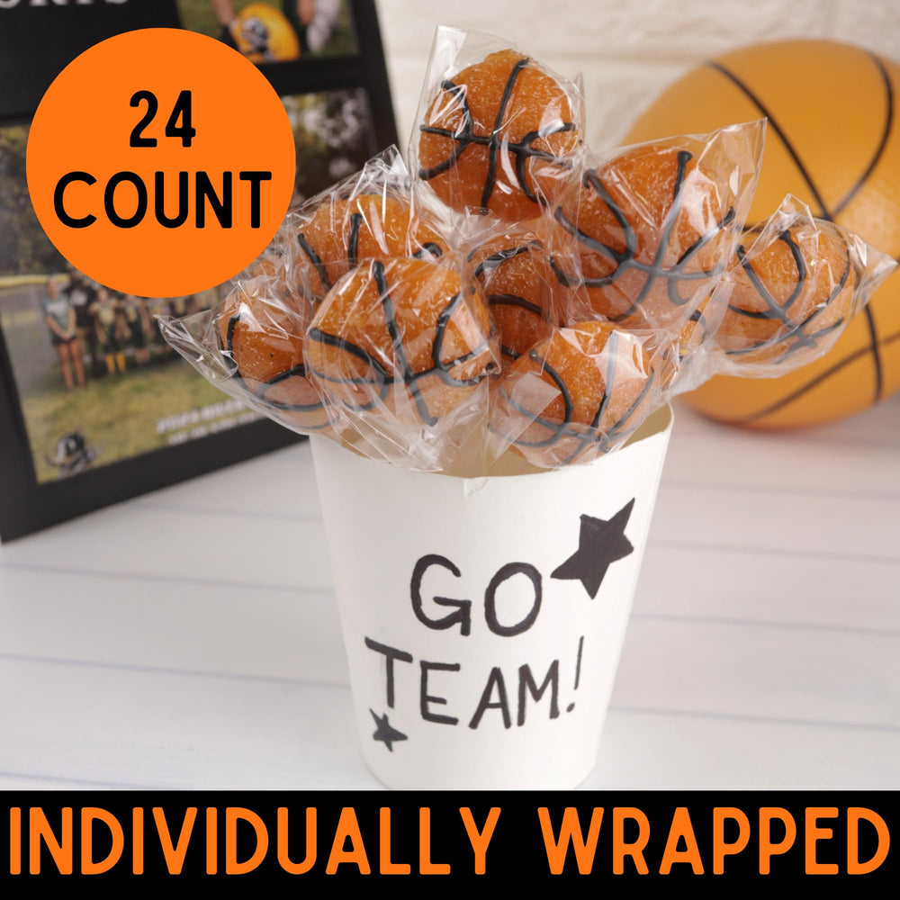 Sweetzo basketball lollipop sports event decor and treats for attendees.