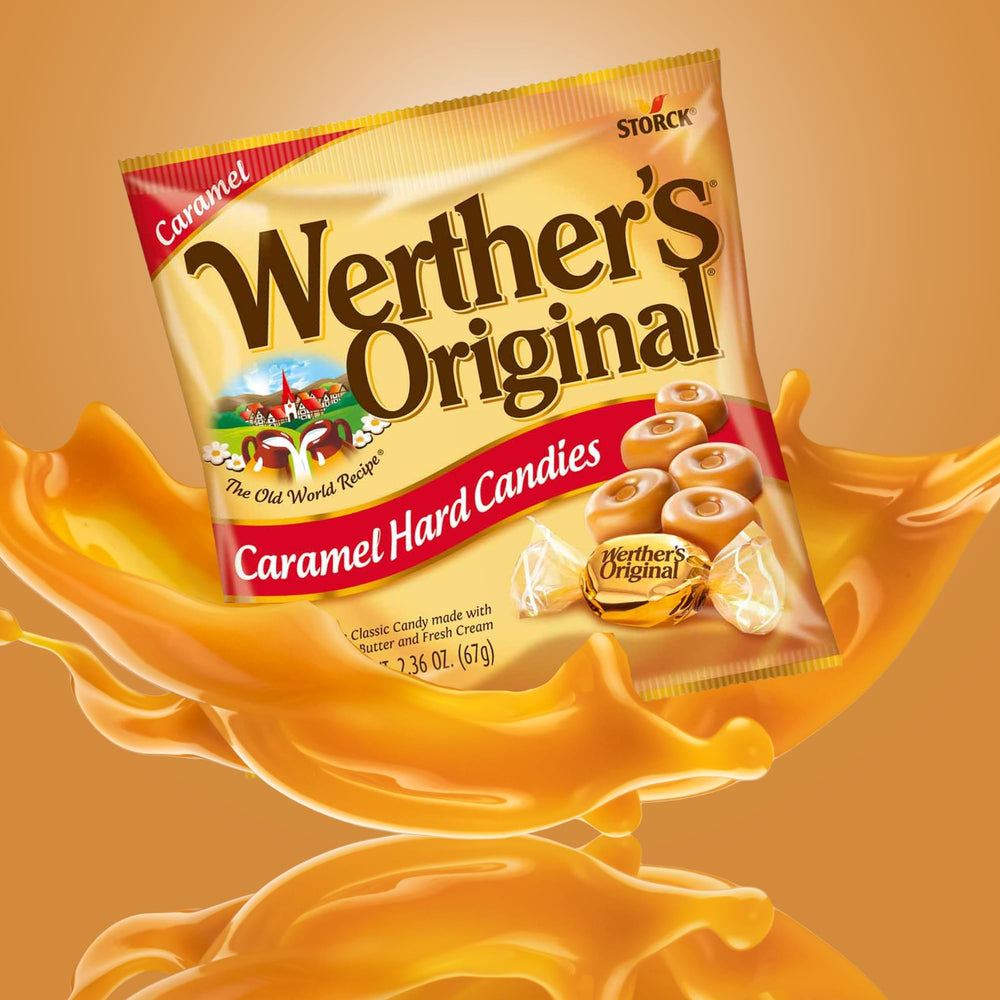 Close-up of bite-sized Werther's caramel melts ready to satisfy a quick craving.