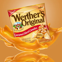 Close-up of bite-sized Werther's caramel melts ready to satisfy a quick craving.