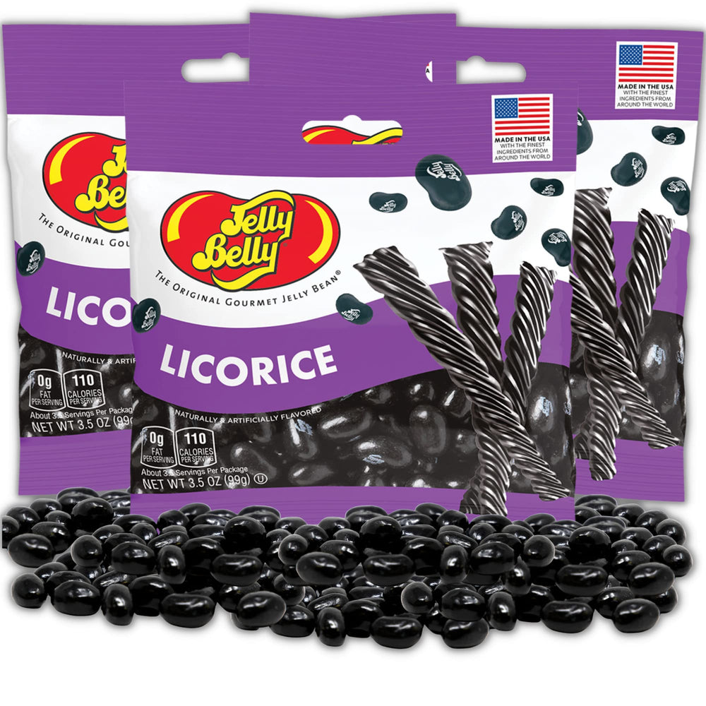 Sweetzo black licorice jelly beans in portable on-the-go bags for travel flavor.