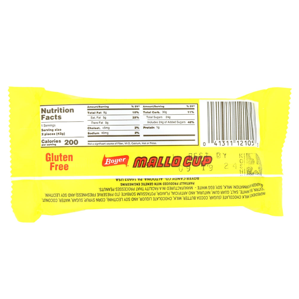 Sweetzo Boyer Mallo Cups gooey marshmallow center combined with milk chocolate.