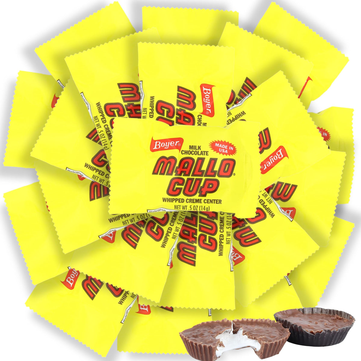 Sweetzo Boyer Mallo Cups wrapped in a dish, ideal for sharing at parties.