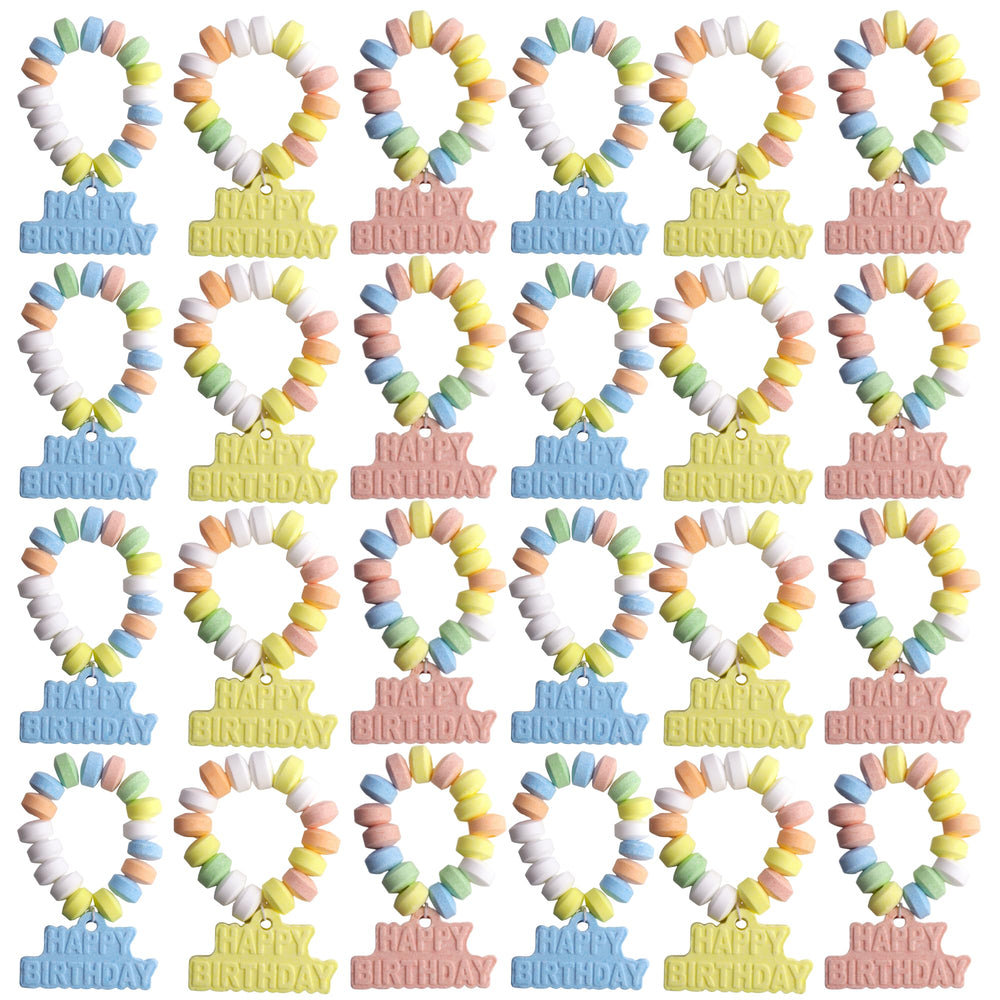 Sweetzo bracelets displayed for birthday party tables and giveaways.