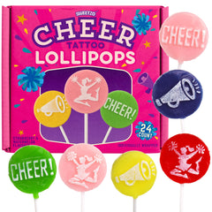 Sweetzo Cheer Tattoo Lollipops with cheerleader designs for party favors and celebrations