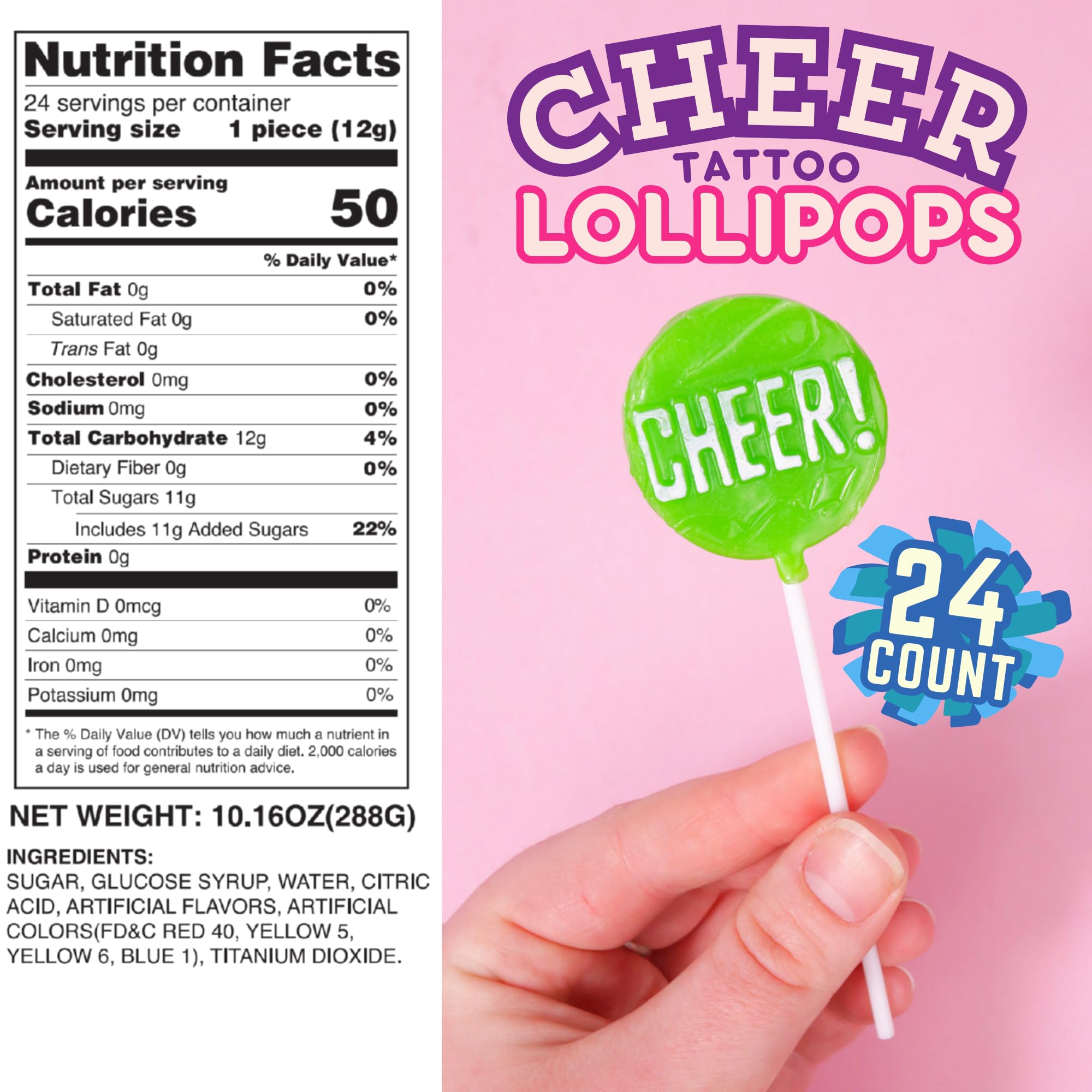 Sweetzo Cheer Tattoo Lollipops show pom-poms pattern for spirited team events