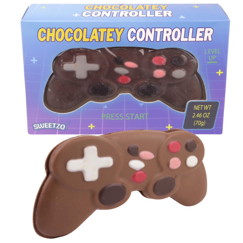 Sweetzo chocolatey controller candy on a shelf ready for gifting