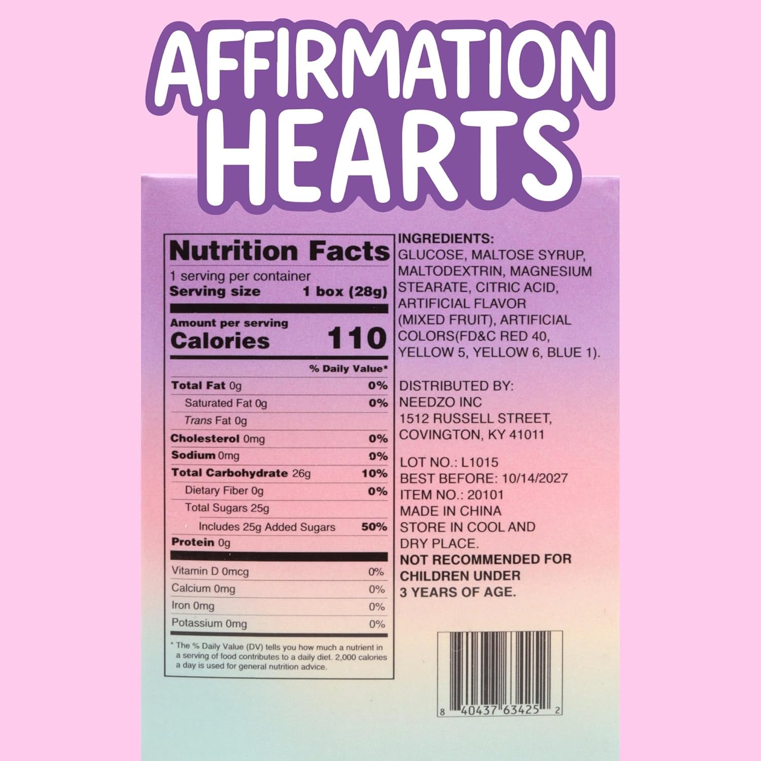 Sweetzo closeup highlights four positive messages on heart candies