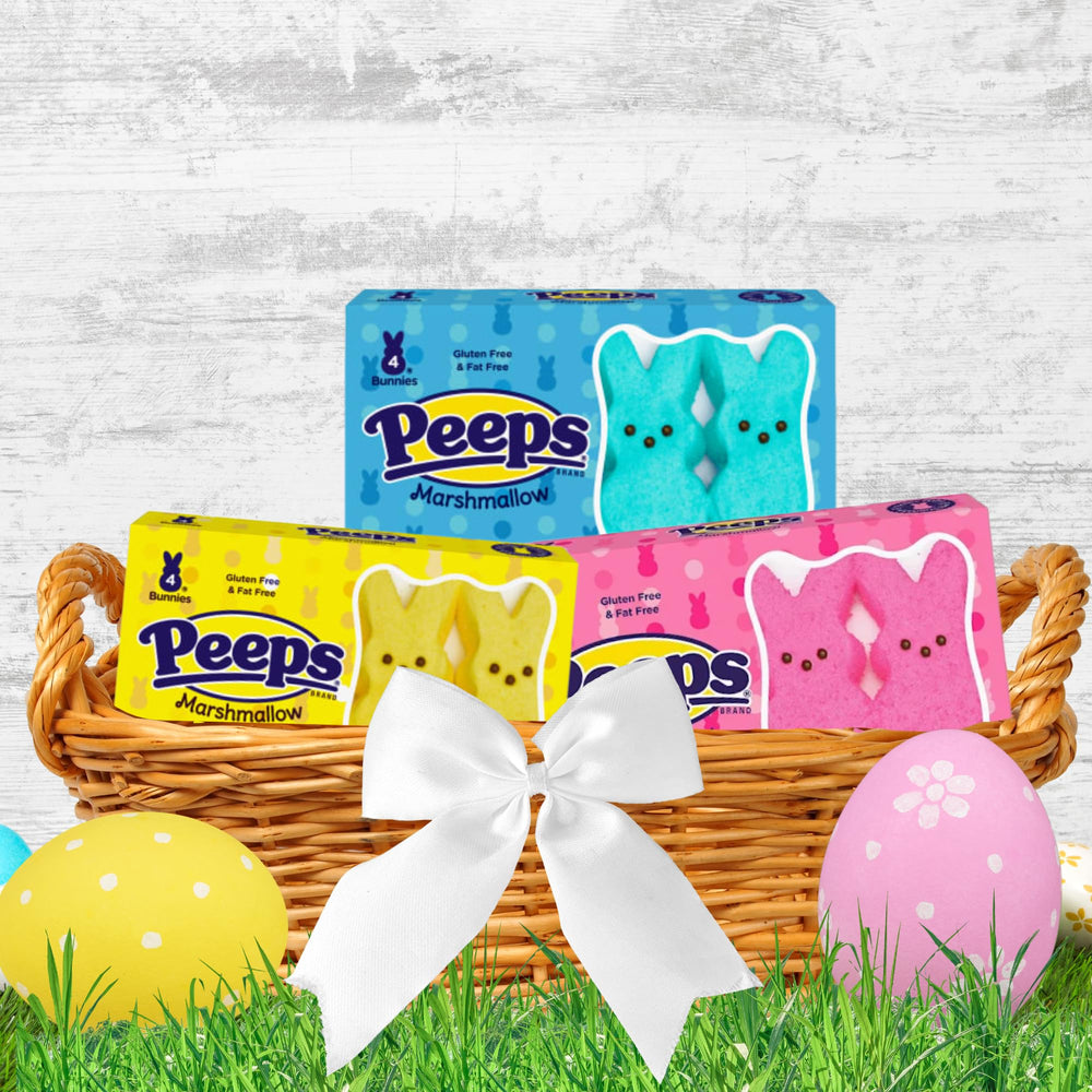 Sweetzo Easter basket candy Peeps add cheerful decor to celebrations.