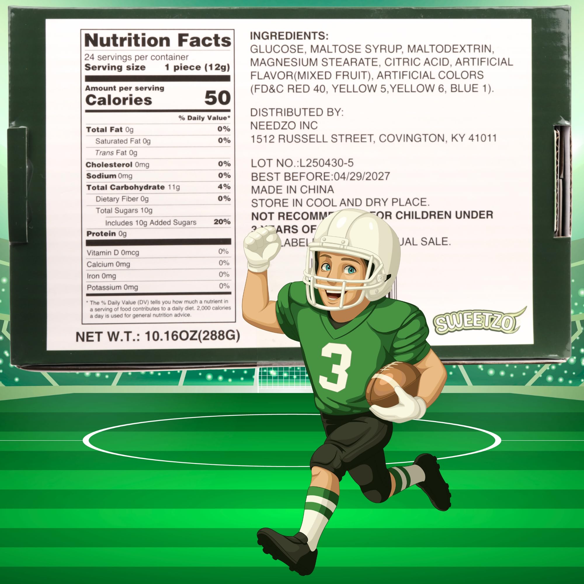 Sweetzo football bracelets mixed-flavors closeup shows fruity flavors for party snacks.