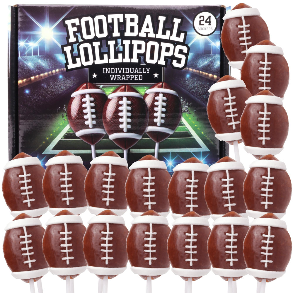 Sweetzo football lollipops shaped like mini footballs for game-day snacking.